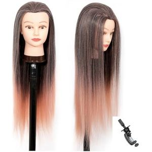 Mannequinhoofdmodel met lang synthetisch haar, mannequinhoofdstylinghoofd for kappersopleiding, poppenhoofd for vlechtoefeningen(Mixed Colors 6)