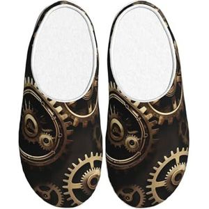 EdWal Coole Steampunk Gears print Winter Warme Slippers Indoor Anti-slip Pluche Slippers Ontspannen Thuis voor Vrouwen Mannen, Zwart, 37.5 EU