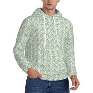 GUOLGP Groene bloem. Print Mannen Hooded Pullover Mode Zachte Comfortabele Voor Winter Casual Dagelijks Dragen, Zwart, XS