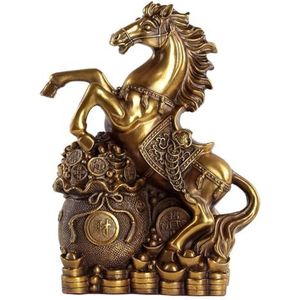 NHDVDVAV Geld rennend paard standbeelden standbeeld gouden paard rijkdom verzamelobjecten beeldje ornament sculptuur geluksdier standbeelden voor thuiskantoor tafeldecoratie