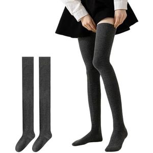Hueborne gebreide overknee sokken for dames: dikke, warme overknee sokken, 76 cm hoge elastische laarzensokken, opvouwbare slouchy sokken.(Dark Gray)