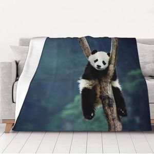 WSHFFILO Leuke Panda bedrukte deken zachte gezichtsdeken pluche deken vier seizoenen warme deken