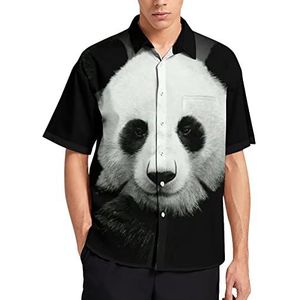 Panda T-shirt met korte mouwen voor heren, casual button-down, zomer, strand, top met zak