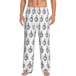 Music1 Lange loungewear voor heren, nachtkleding, pyjamabroek, nachtkleding met zakken en trekkoord, Wit, S