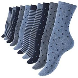 Vincent Creation Sokken voor dames en meisjes, 10 paar, gestippeld en gestreept, katoen, jeansblauw, 35-38 EU