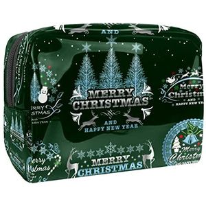 Cosmetische tas voor vrouwen kerstemblemen badges etiketten met groene achtergrond reizen toiletartikelen tassen grote PVC make-up handige etui organizer met rits