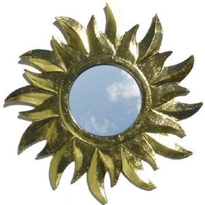 Guru-Shop Zonnespiegel, Decoratie Spiegel van Hout in de Vorm van een zon - Goud 1, Brown, 29x29x1 cm, Spiegels
