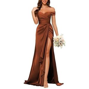 KURFACE Satijnen baljurken met split voor dames, mouwloos, lange formele avondjurk, Verbrand Oranje, 32