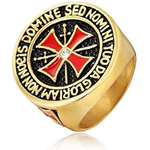 Heavy Metal Crusader Red Cross Ring Men Boys Gold/Silver Color Stainless Steel Knight Templar Ring Male Hip Hop Fashion Jewelry