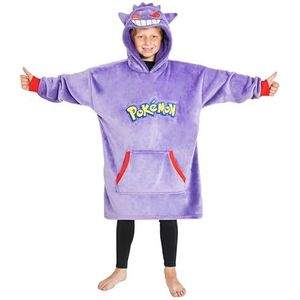 Pokémon Trui, oversized fleece poncho met capuchon voor kinderen, Paars ectoplasma, Eén maat