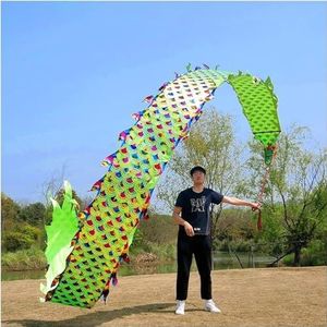 Danslinten, Danser 3D China Outdoor Fitness Dubbelzijdig Hot Stamping Kleurrijke Groene Rand Dansende Draak - Volledige set (6m 8m) for Fitness Jongleren Flinging (Size : 6m/20ft) (Size : 8m/26ft)