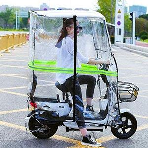 Zonwering voor elektrische auto's, partygeschenk, zonwering voor motorfiets, volledig gesloten, transparante tent voor scooters, wit, achteruitkijkspiegel