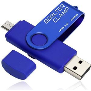 BorlterClamp 128GB USB Stick USB 3.0 Dual Flash Drive OTG-Geheugenstick met Micro-USB voor Android-Smartphone Tablet & Computer (Blauw)