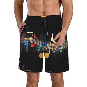 PHTZEZFC Kleurrijke muzieknoot print heren strandshorts zomer shorts met sneldrogende technologie, lichtgewicht en casual, Wit, S