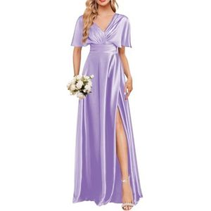 Satijnen Galajurken voor Vrouwen Zeemeermin Formele Avondbaljurken met spleet Ceremonie Jurken Plus Size, Lila, 32