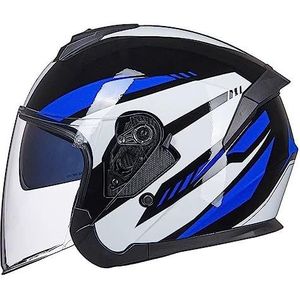 Motorhelm, Dubbel vizier open gezicht 3/4 scooter straat crossmotor helm DOT goedgekeurd D,XL61-62cm(I,XL6162cm)
