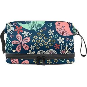 De Zak van de Vogelmake-up Dubbele Laag Ruime Kosmetische Zakken voor Vrouwen en Meisjes Reizen Draagbare Toiletry Pouch met Rits, Meerkleurig, 27x15x14 cm/10.6x5.9x5.5 in, Make-up zakje