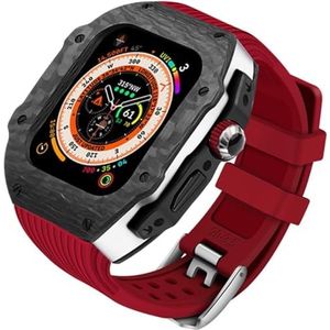 OFWAX Koolstofvezel Horloge Case Fluor Rubber Strap, Voor Apple Watch Ultra 8 7 6 5 4 SE, Sport Horloge Case Rubber Band Mod Kit, Voor Iwatch Series 44mm 45mm Vervanging Accessoires, 49mm, agaat
