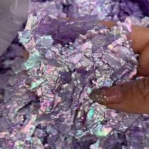 20g/pak Nail Art-accessoires Natuurlijke Abalone-schelpontwerp Kunstornamenten Onregelmatige holografische nagelglitterplakken 3D-decals-paars