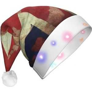 LZQPOEAS Vintage Union Jack Britse vlag pluche kerstmuts met LED-verlichting kerstmuts voor volwassenen Xmas vakantie hoeden voor feest