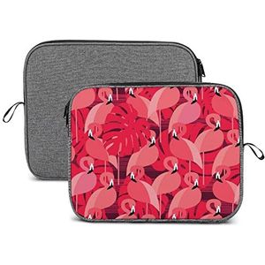 Roze Flamingo's Met Palm Bladeren Laptop Sleeve Case Beschermende Notebook Draagtas Reizen Aktetas 14 inch