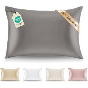 Zijden - Kussensloop - Zilvergrijs - 100% Dubbelzijdige Moerbeizijde - Dikte 19 Mommes