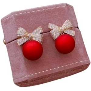 Luxe Gouden Kleur Zirkoon Bowknot Stud Oorbellen Voor Vrouwen Parel Kersen Fruit Rode Feestelijke Oorbel Meisjes Kerst Sieraden Geschenken
