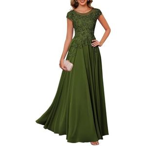 Dames chiffon moeder van de bruid jurk plooien Avond Prom jurken Cocktail Jurken Plus Size, Olijfgroen, 32