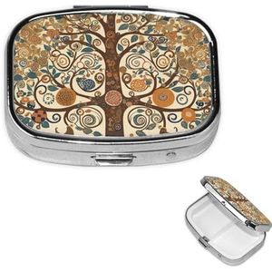 Tree of Life Vierkante Metalen Pillendoos 2 Compartiment Leuke Reizen Pil Organizer Case Draagbare Geneeskunde Vitamine Organizer Pil Case voor Vrouwen Mannen Reizen Uniek Gift