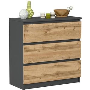 VBChome Artisan Commode met 3 laden antraciet - 80 x 39 x 81 cm Handvatloze ladekast Hout Multifunctionele kast voor hal Slaapkamer Woonkamer Kinderkamer Eenvoudige Montage