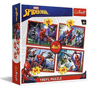 Trefl, Puzzel, in het net van Spiderman, Marvel Spiderman, van 35 tot 70 delen, 4 sets, voor kinderen vanaf 4 jaar