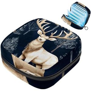 MUOOUM Kerst Bos Elanden Maandverband Opbergtas Menstruatie Pad Tas Draagbare Menstruatie Cup Pouch met Rits voor Tiener Meisjes Vrouwen Dames
