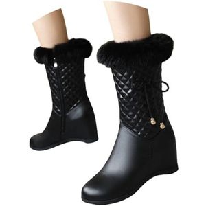 Winterenkellaarzen Elegante Korte Laarzen for Dames Met Sleehak PU-leren Enkellaarzen for Feesten Pluche Gevoerde Snowboots Warme Katoenen Schoenen for Buiten(Black,43 EU)