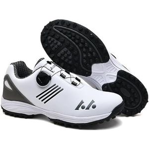 Golfschoenen voor heren, antislip, waterdicht, gazon schoenen, outdoor, draaibare gesp, casual sportschoenen, Wit Grijs, 45EU