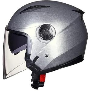 Motorfiets 3/4 Helm Retro Motorhelm Crashhelm DOT/ECE Getest Motorfiets Crashhelm met Dubbel Vizier Jethelm voor Scooter Cruiser Bromfiets voor Mannen Vrouwen D,L=56-57CM