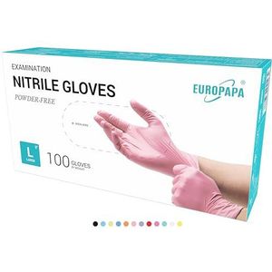 EUROPAPA® Wegwerphandschoenen, 100 stuks, wegwerphandschoenen, onderzoekshandschoenen, poedervrij, zonder latex, niet steriel, latexvrij, wegwerphandschoenen (L, Roze)