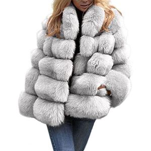 Faux Fur jas Dames dikke winterjas Luxe Faux Fox Fur jassen Plus size dames Stand bontkraag Lange mouw warm bont - B,M