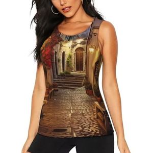 OAZCVBNN Italiaanse Oude Straat Print Hete Zomer Mouwloze Tops Atletische Tanktops Gym Actieve Levensstijlen Casual Uitjes, Zwart, S