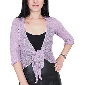 Mimosa Dames Plus Size Haak Plain Stretch Kant Visnet Bali Tie op Taille Bolero Shrug Open Vest, Lila Zilver, one size