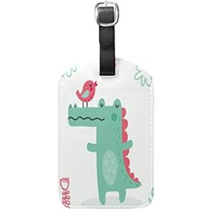 Lente Dinosaurus Roze Vogel Bagage Bagage Koffer Tags Lederen ID Label voor Reizen (2 stuks)