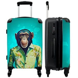 NoBoringSuitcases.com® Koffers Trolley Kinderkoffer Travel Suitcase Large Aap - Dieren - Portret - Groen - Blauw - 67x43x25cm