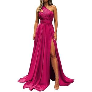 Chiffon bruidsmeisjesjurken voor dames, voor bruiloft, ruches galajurken, plooien, cocktailjurken, grote maten, Fuchsia, 32