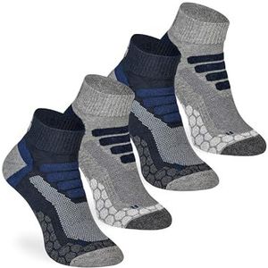 mehrstrumpf Coolmax Korte wandelsokken, 4 paar korte wandelsokken, voor outdoor hiking trekking, anti-blaren bekleding, volledige badstof bescherming voor heren en dames, Coolmax all-weather, 4 paar