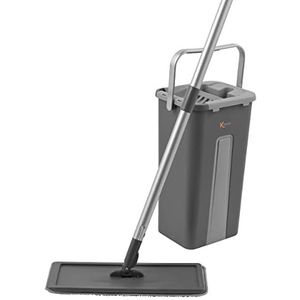 Kleeneze KL028145EU7 100 Years Flat-Head Mop and Bucket Set, 2 in 1, with Swivel Head and Dual-Action Compartments, Dirt-Removing Scraper, Includes Soak/Wring Functions, Ideal for Most Hard Floors