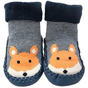 Baby Jongens Meisjes Winter Slipper Sokken Anti-slip Blauw Gestreepte Vos 3-24 Maanden