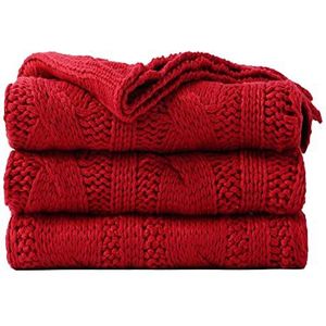 Battilo Rode kabel gebreide deken voor bank, super zachte, warme, gezellige decoratieve gebreide deken voor bed, bank, stoel 50 ""x 60