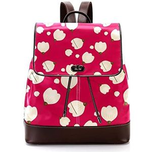 Gepersonaliseerde Schooltassen Boekentassen voor Tiener Elegant Geel Roze Tulp Bloemmotief, Meerkleurig, 27x12.3x32cm, Rugzak Rugzakken