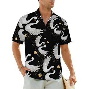 White Swans herenhemden, korte mouwen, strandshirt, Hawaïaans shirt, casual zomershirt, XL