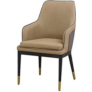 GEIRONV 1 stks eetkamerstoelen, moderne lederen hoge achter gewatteerde zachte woonkamer fauteuils metalen poten slaapkamer ligstoelen Eetstoelen (Color : Beige)