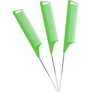 Kunihiko Kam Rattenstaartkammen: 3 stuks afscheidskam, stalen pin rattenstaart koolstofvezel, hittebestendige plagerkammen, kammen voor kapsalonstylist, metalen staartkam (groen)